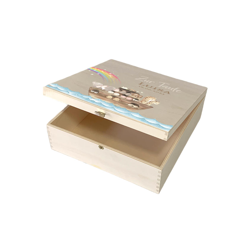 Erinnerungsbox Geschenkschachtel Aufbewahrungsbox zur Taufe mit Namen Holzkiste für Kinder als Geschenkbox