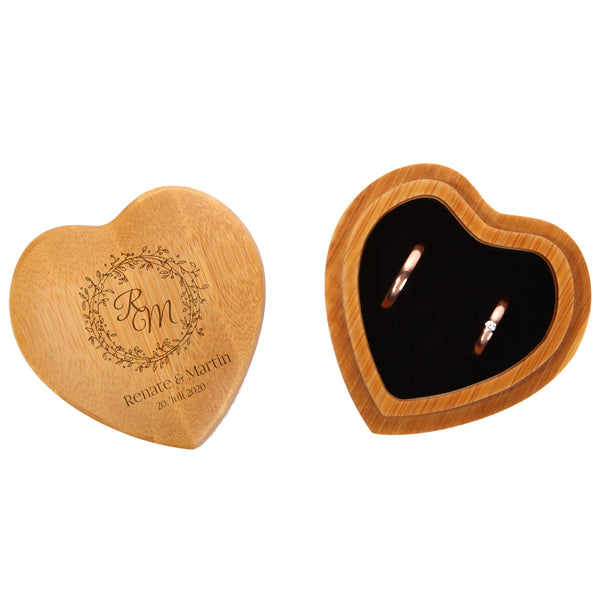 Ringkissen als Herz aus Holz mit Gravur zur Hochzeit Motiv 03 hell