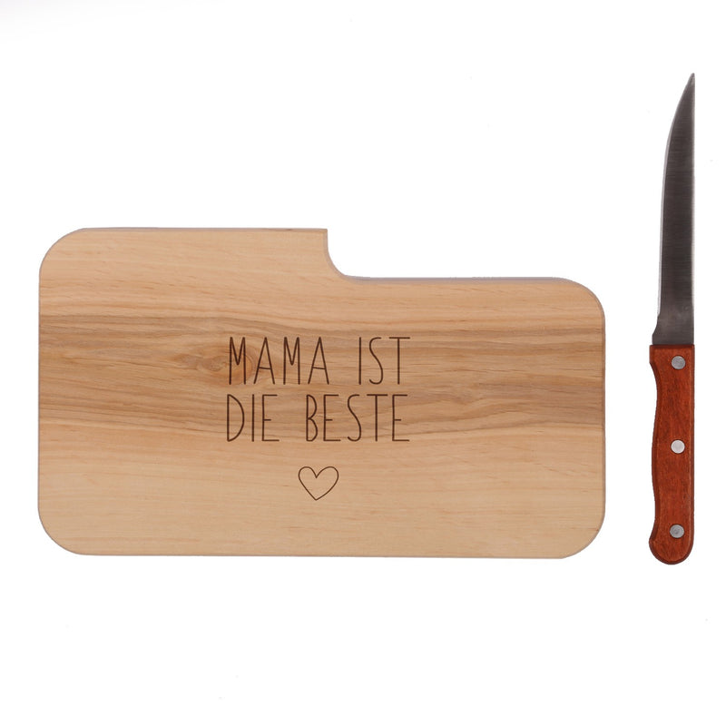 Brotzeitbrett mit Messer und Gravur - Mama ist die Beste