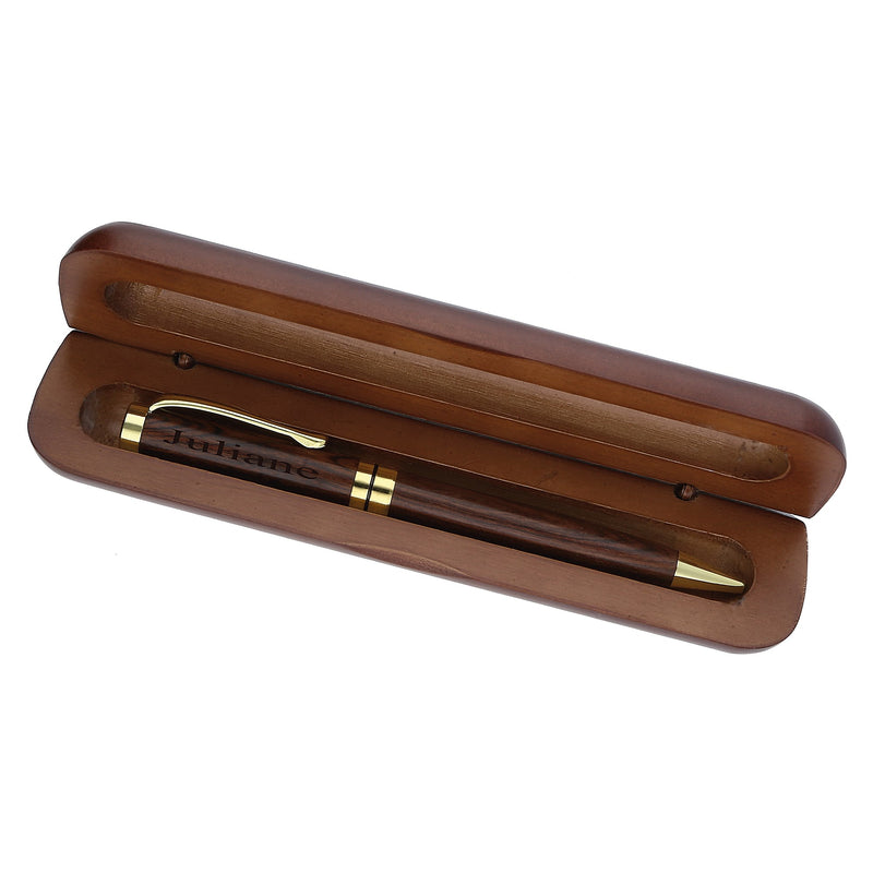 Holz-Kugelschreiber dunkel "Kleeblatt" in Geschenkschachtel