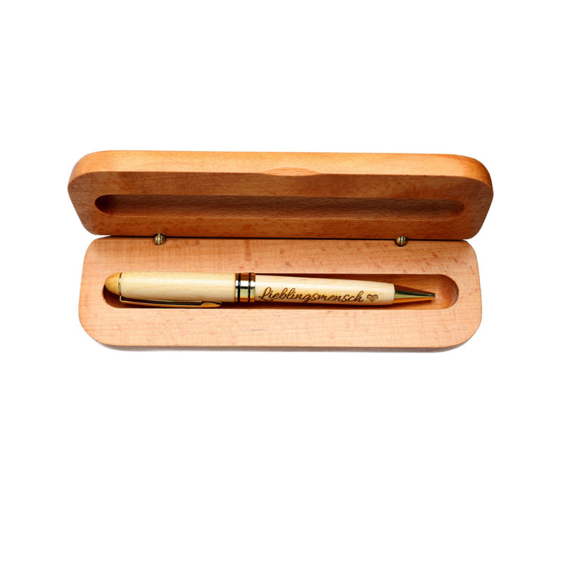 Holz-Kugelschreiber mit Gravur "Lieblingsmensch" in Geschenk-Schachtel
