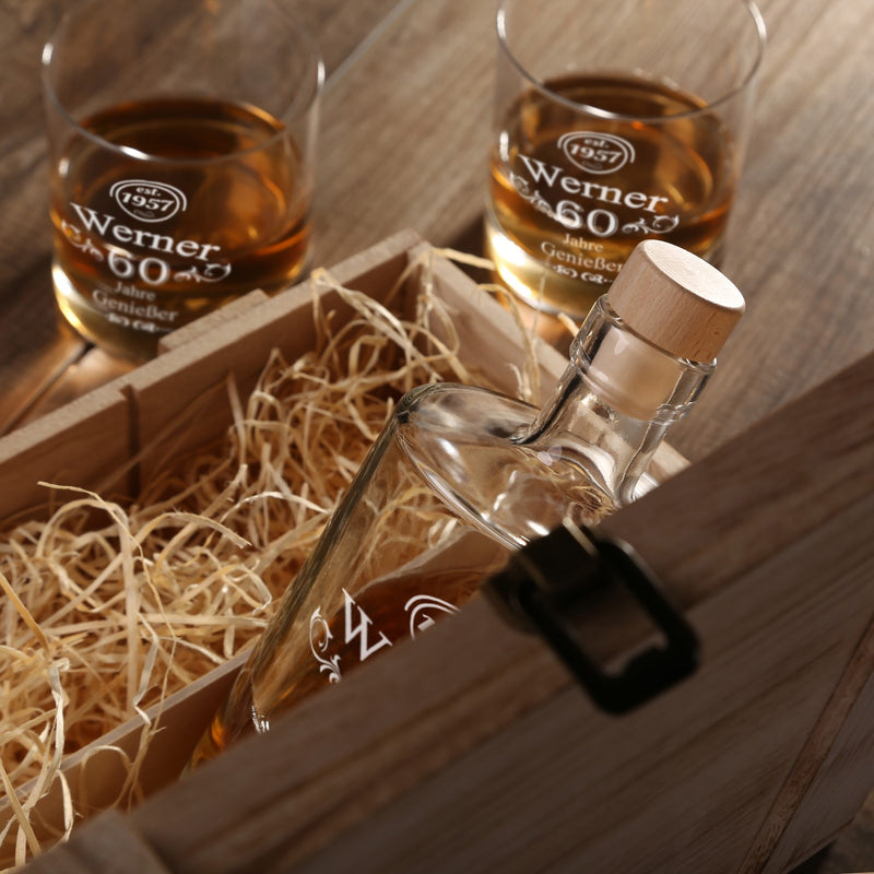 Whiskeybox mit 2 Leonardo Gläsern und Karaffe "Glückwunsch"