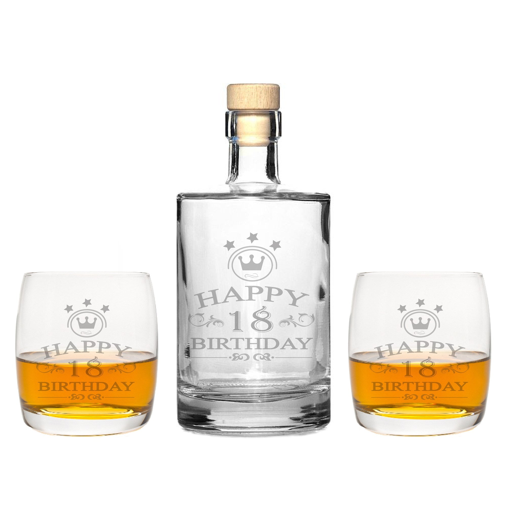 2 Edle Whiskey-Gläser mit Whiskeykaraffe Gravur "18 Jahre"