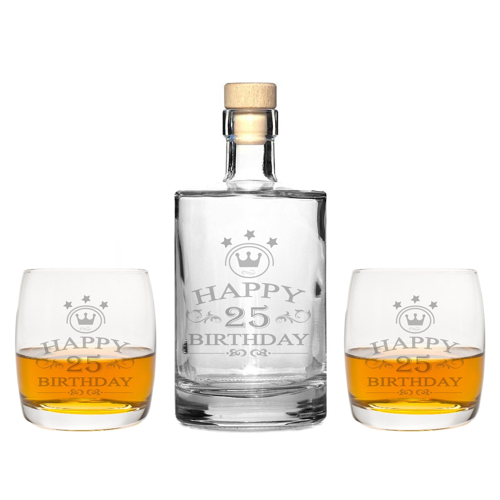 2 Edle Whiskey-Gläser mit Whiskeykaraffe Gravur "25 Jahre"