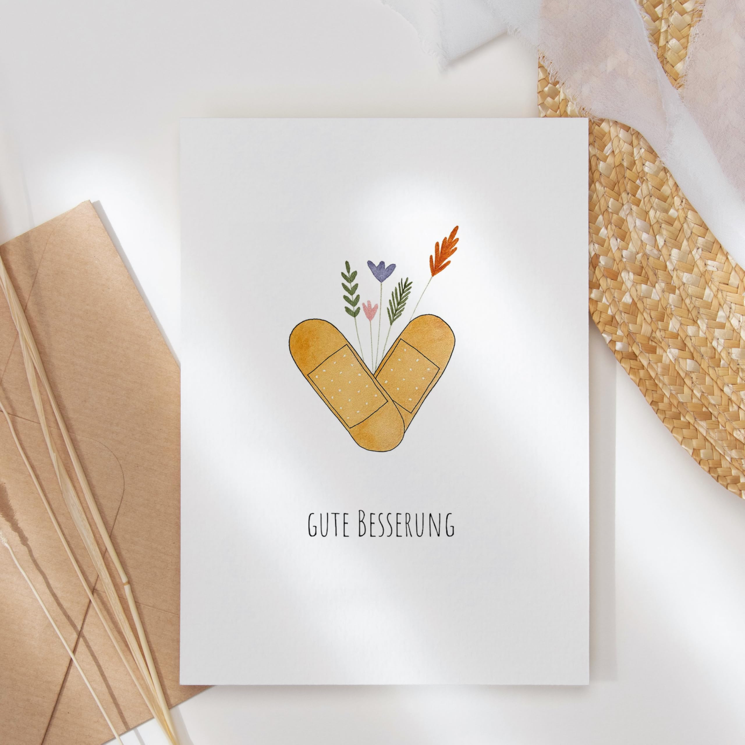 Grusskarte Gute Besserung Karte Plaster - Genesungkarte Gesundheit Besserungswünsche Klappkarte (KT_164)