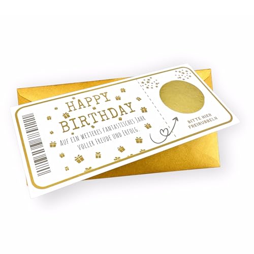 Ticket Geburtstag mit Rubbelaufkleber - Rubbelkarte zum beschriften Einzigartige Geschenk Verpackung - Geburtstags Karte als Gutschein oder Geschenkidee Happy Birthday
