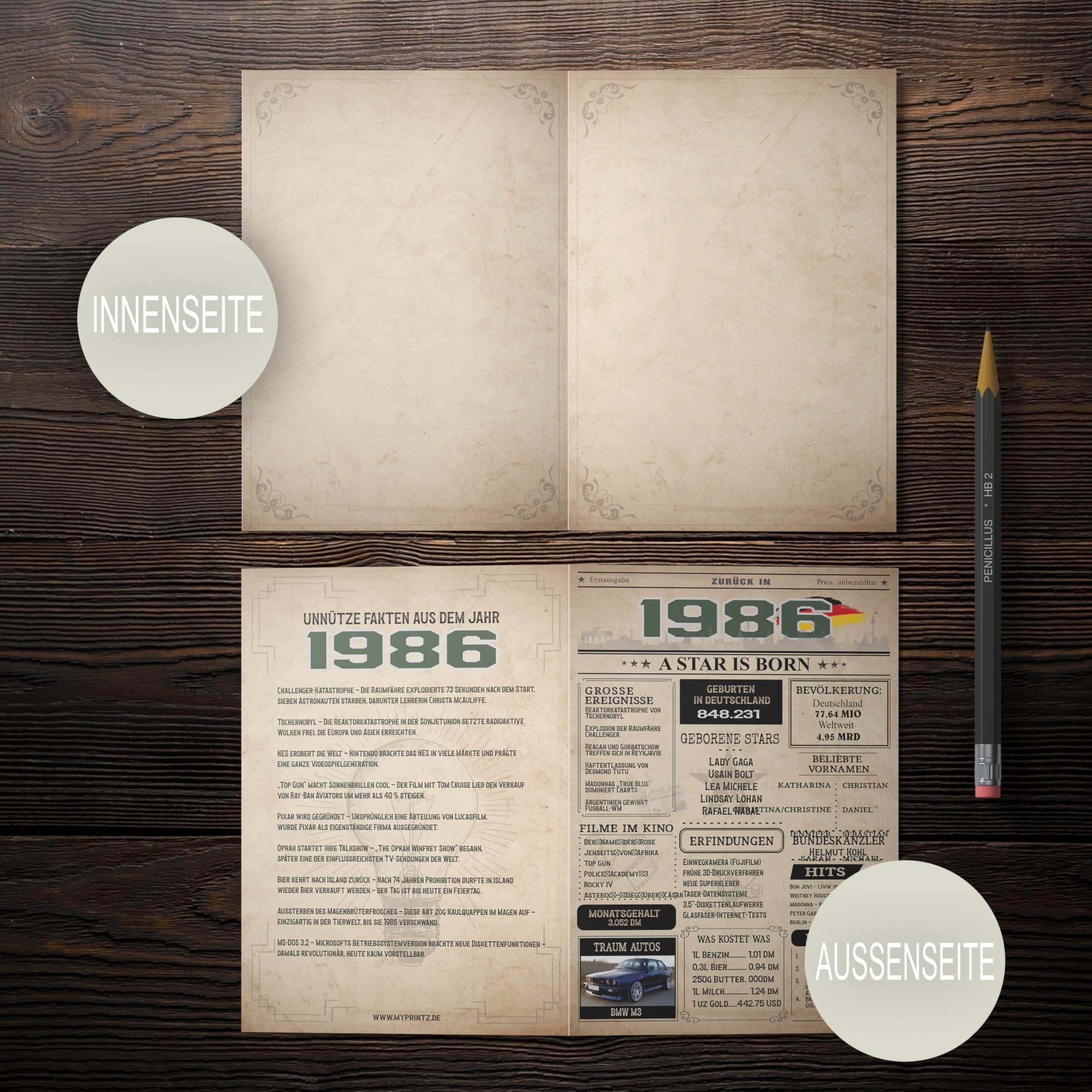 Geburtstagskarte 40. Geburtstag: Zeitung 1986 (Mann & Frau)