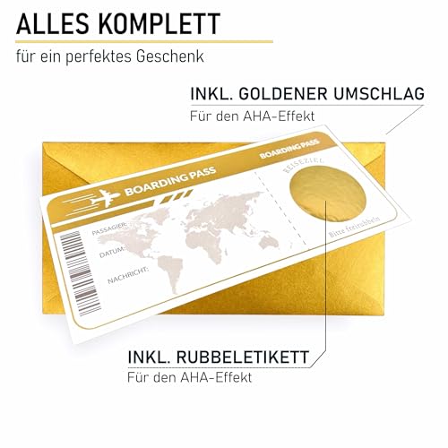 Ticket Geburtstag mit Rubbelaufkleber - Rubbelkarte zum beschriften Einzigartige Geschenk Verpackung - Geburtstags Karte als Gutschein oder Geschenkidee zum freirubbeln REISE