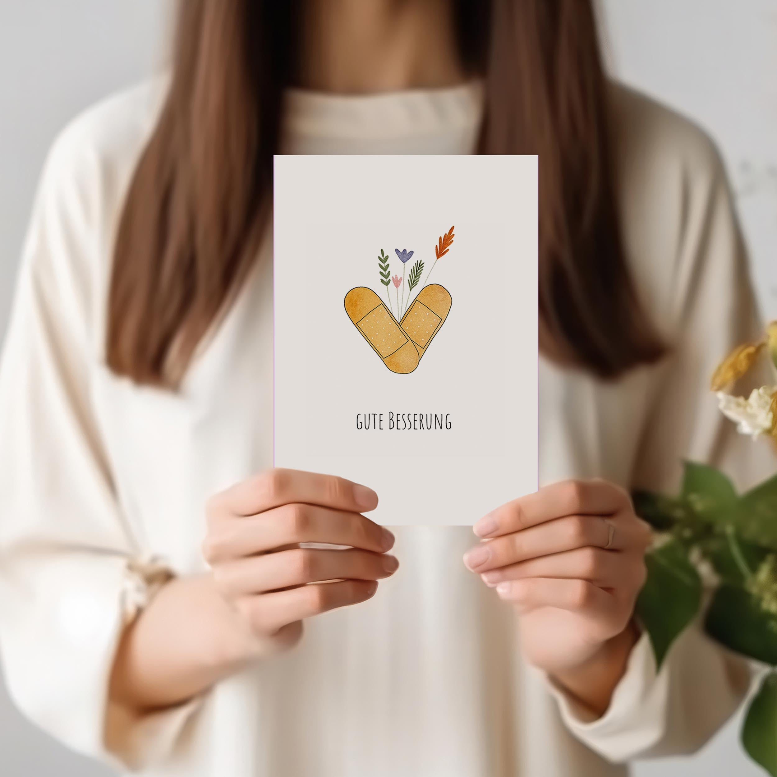 Grusskarte Gute Besserung Karte Plaster - Genesungkarte Gesundheit Besserungswünsche Klappkarte (KT_164)