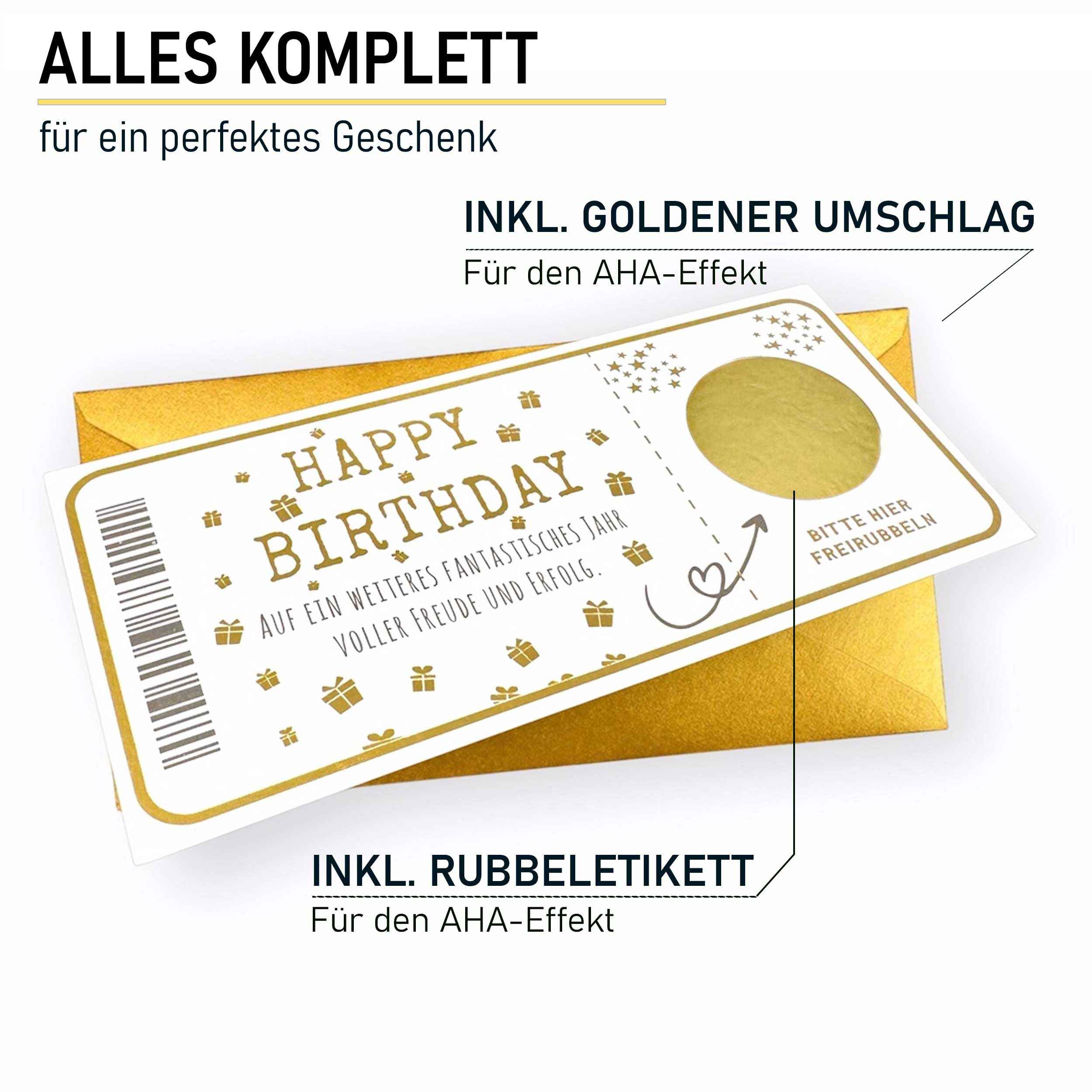 Ticket Geburtstag mit Rubbelaufkleber - Rubbelkarte zum beschriften Einzigartige Geschenk Verpackung - Geburtstags Karte als Gutschein oder Geschenkidee zum freirubbeln REISE