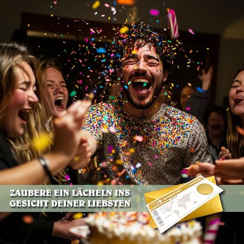Ticket Geburtstag mit Rubbelaufkleber - Rubbelkarte zum beschriften Einzigartige Geschenk Verpackung - Geburtstags Karte als Gutschein oder Geschenkidee zum freirubbeln REISE