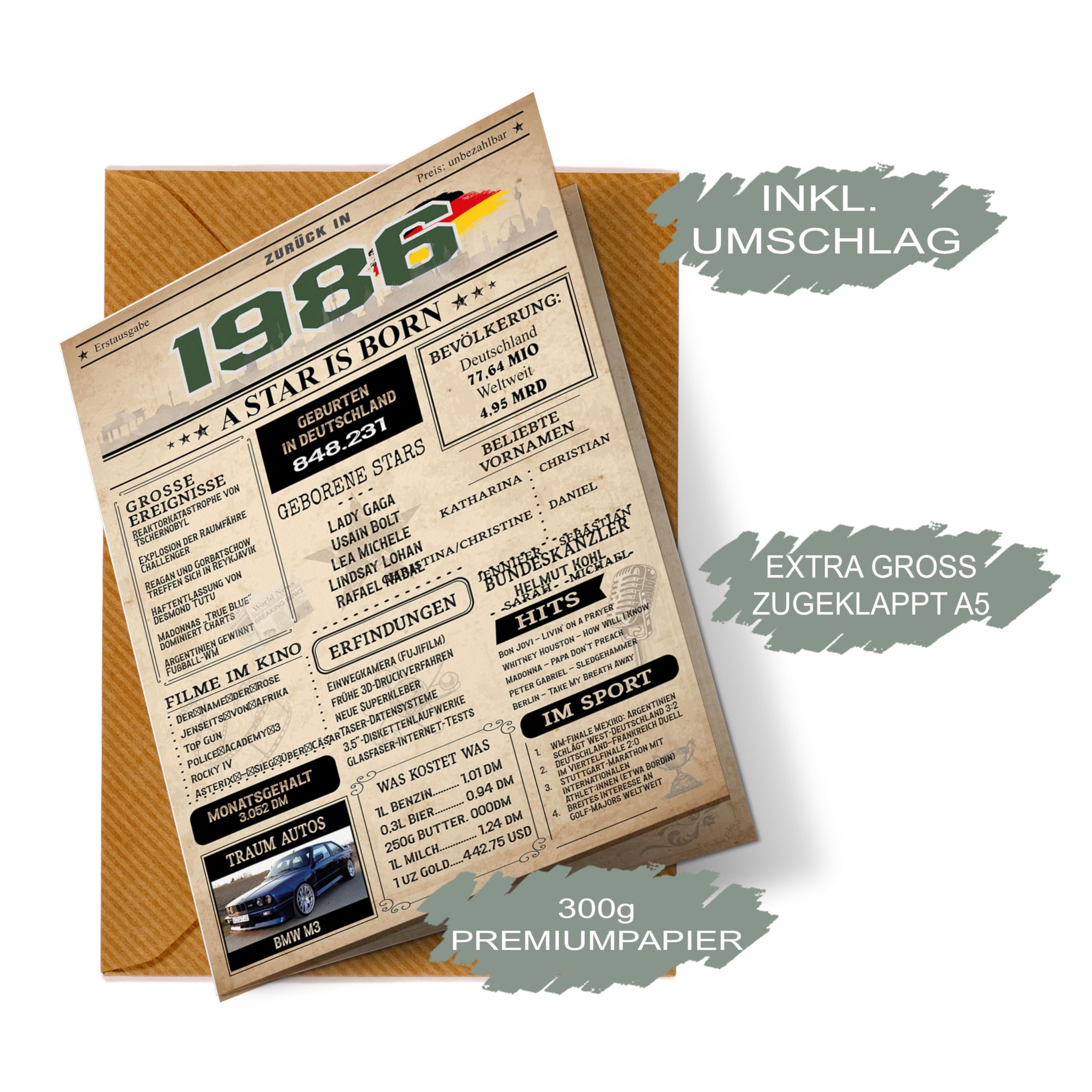 Geburtstagskarte 40. Geburtstag: Zeitung 1986 (Mann & Frau)