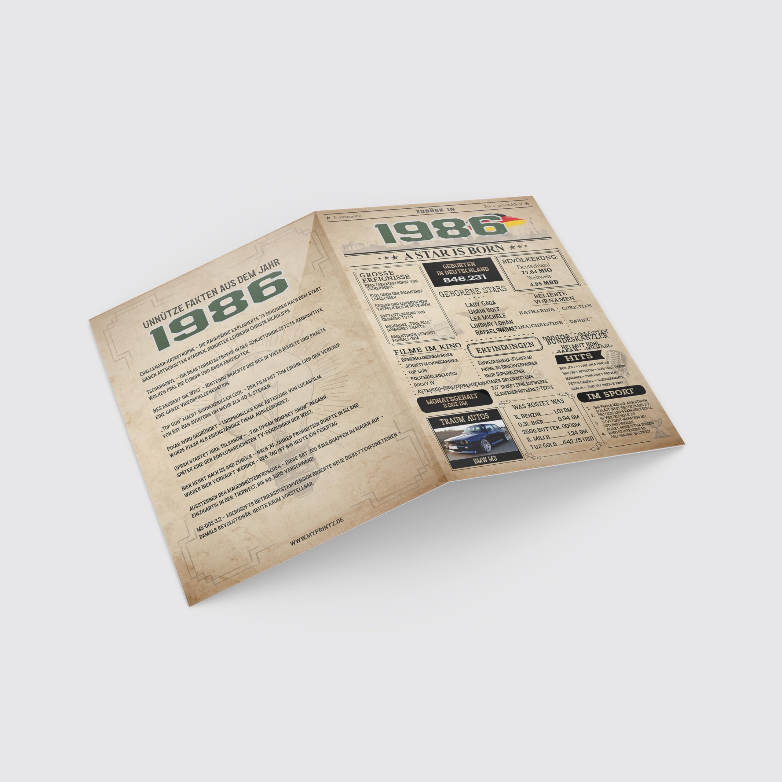 Geburtstagskarte 40. Geburtstag: Zeitung 1986 (Mann & Frau)