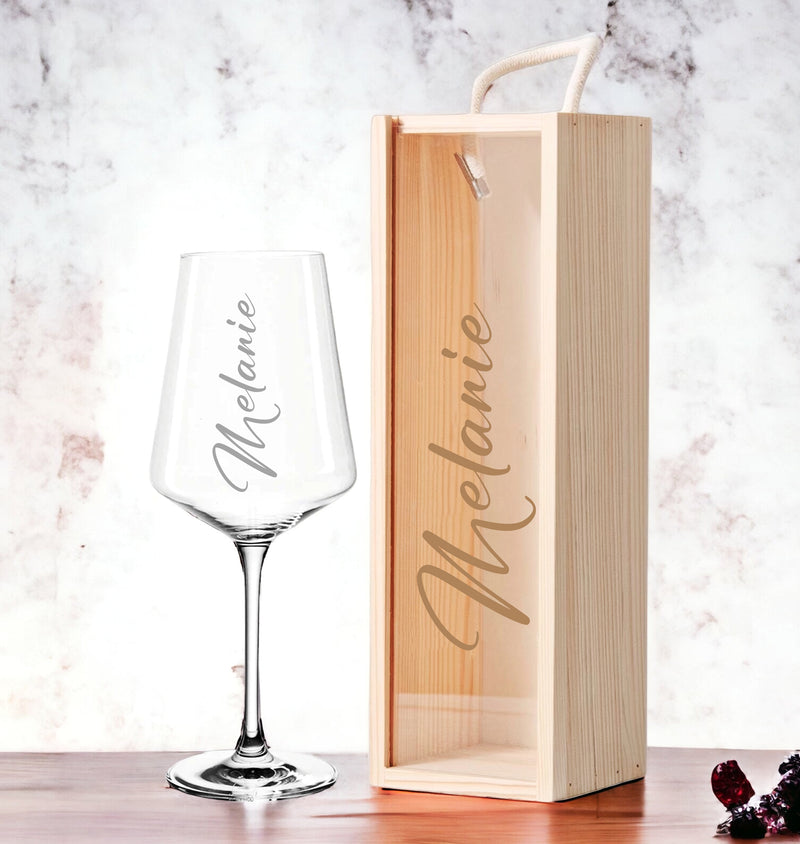 Weinglas mit Gravur personalisiert | Geschenkidee zum Geburtstag - Weihnachten optional mit Holzbox