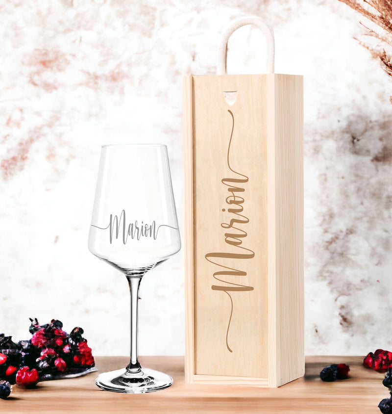 Weinglas mit Gravur personalisiert | Geschenkidee zum Geburtstag - Weihnachten optional mit Holzbox