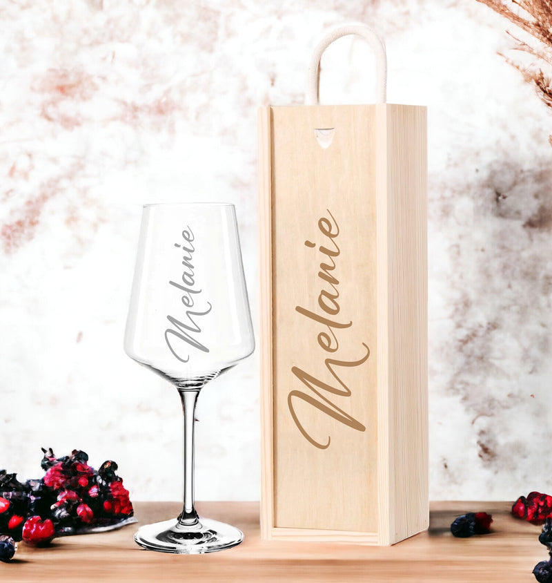 Weinglas mit Gravur personalisiert | Geschenkidee zum Geburtstag - Weihnachten optional mit Holzbox