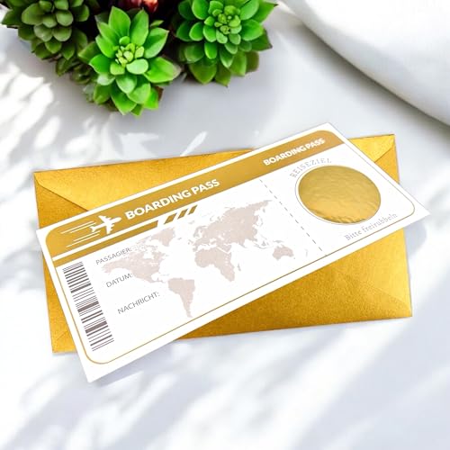 Ticket Geburtstag mit Rubbelaufkleber - Rubbelkarte zum beschriften Einzigartige Geschenk Verpackung - Geburtstags Karte als Gutschein oder Geschenkidee zum freirubbeln REISE