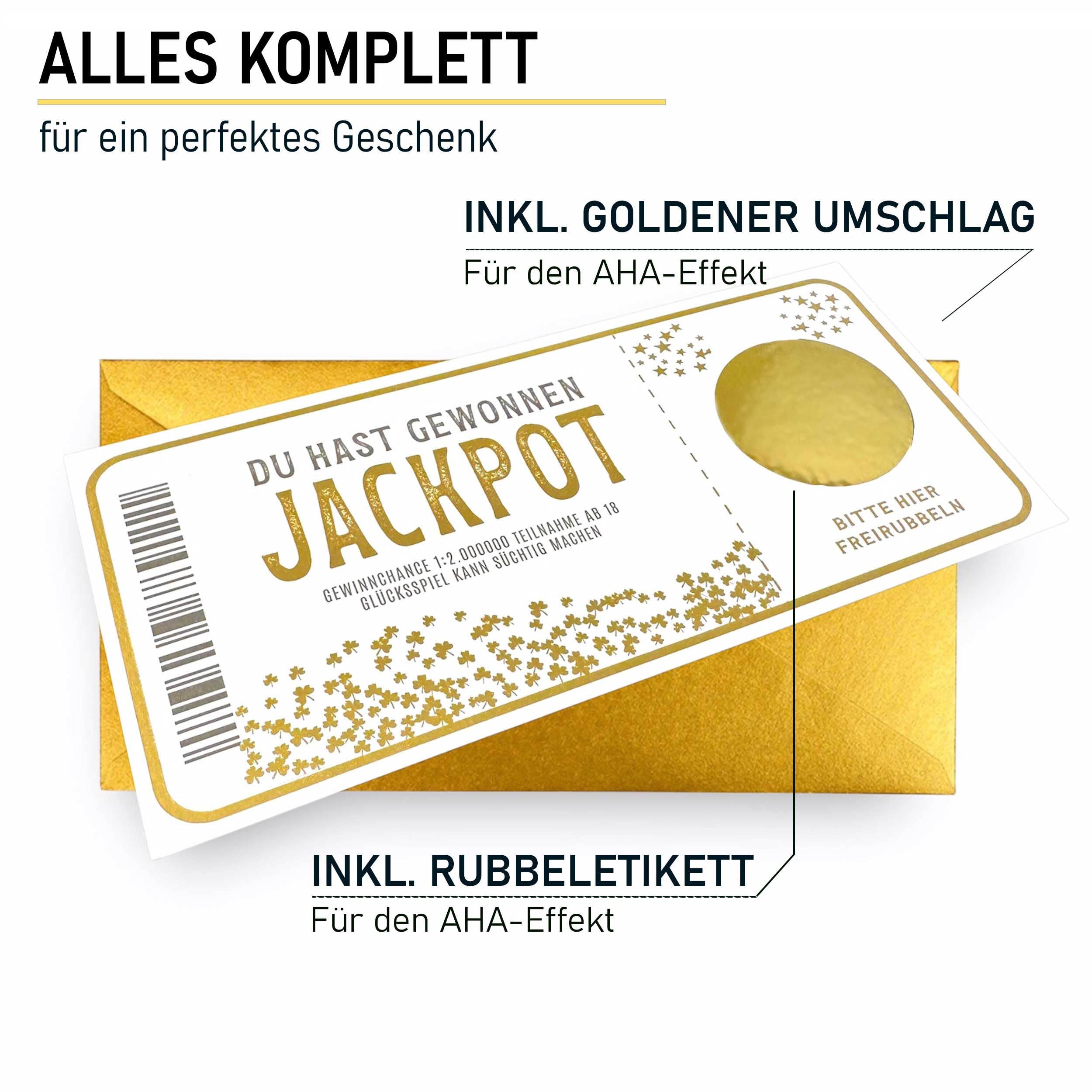 Ticket Geburtstag mit Rubbelaufkleber - Rubbelkarte zum beschriften Einzigartige Geschenk Verpackung - Geburtstags Karte als Gutschein oder Geschenkidee zum freirubbeln JACKPOT