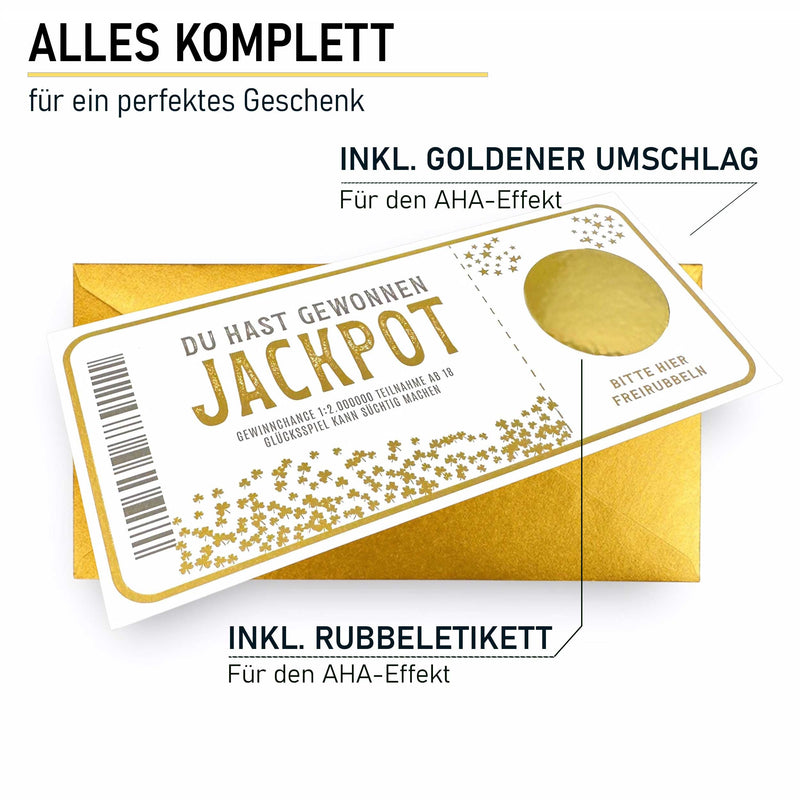Ticket Geburtstag mit Rubbelaufkleber - Rubbelkarte zum beschriften Einzigartige Geschenk Verpackung - Geburtstags Karte als Gutschein oder Geschenkidee zum freirubbeln JACKPOT