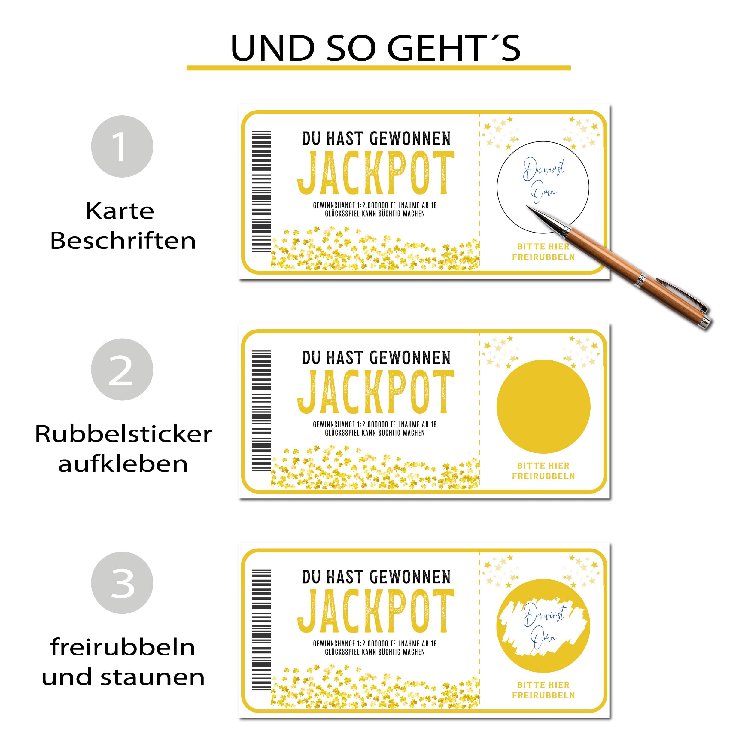 Ticket Geburtstag mit Rubbelaufkleber - Rubbelkarte zum beschriften Einzigartige Geschenk Verpackung - Geburtstags Karte als Gutschein oder Geschenkidee zum freirubbeln JACKPOT