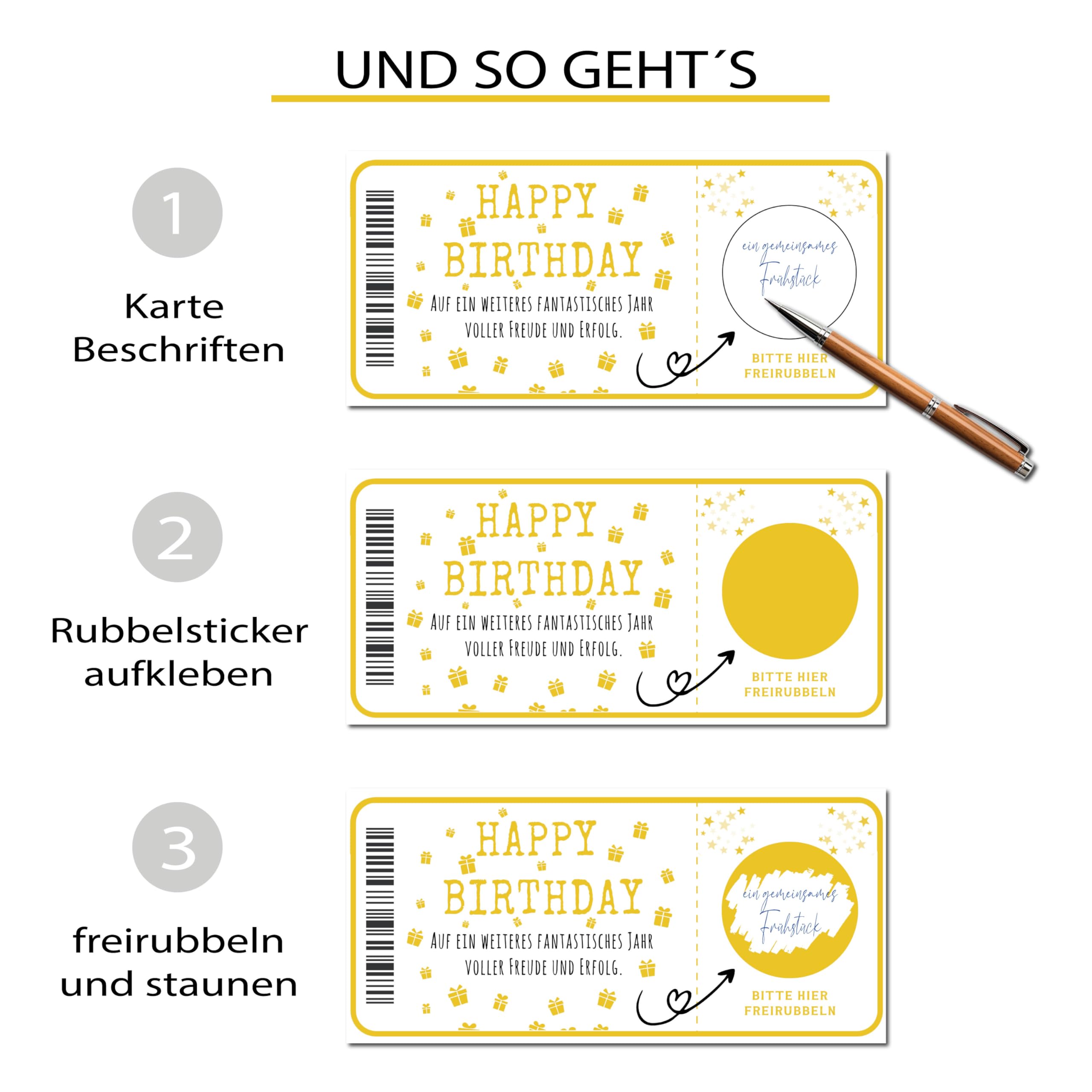 Ticket Geburtstag mit Rubbelaufkleber - Rubbelkarte zum beschriften Einzigartige Geschenk Verpackung - Geburtstags Karte als Gutschein oder Geschenkidee zum freirubbeln REISE