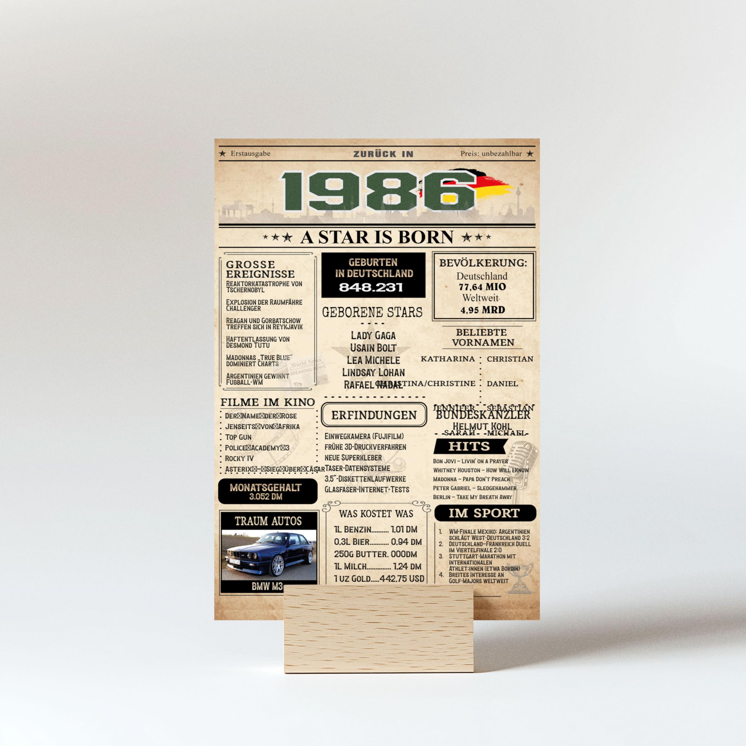 Geburtstagskarte 40. Geburtstag: Zeitung 1986 (Mann & Frau)