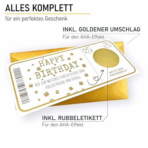 Ticket Geburtstag mit Rubbelaufkleber - Rubbelkarte zum beschriften Einzigartige Geschenk Verpackung - Geburtstags Karte als Gutschein oder Geschenkidee Happy Birthday