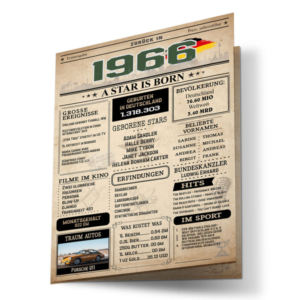 Retro Geburtstagskarte zum 60. Geburtstag Jahrgang 1966 im Zeitungsstil
