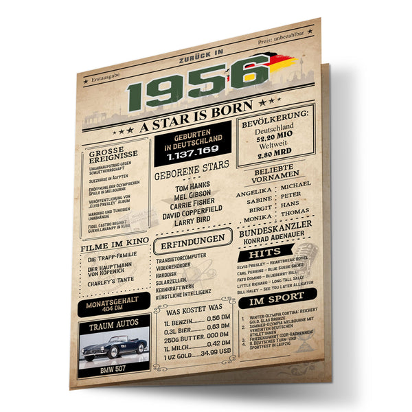 Retro Geburtstagskarte zum 70. Geburtstag Jahrgang 1956 im Zeitungsstil