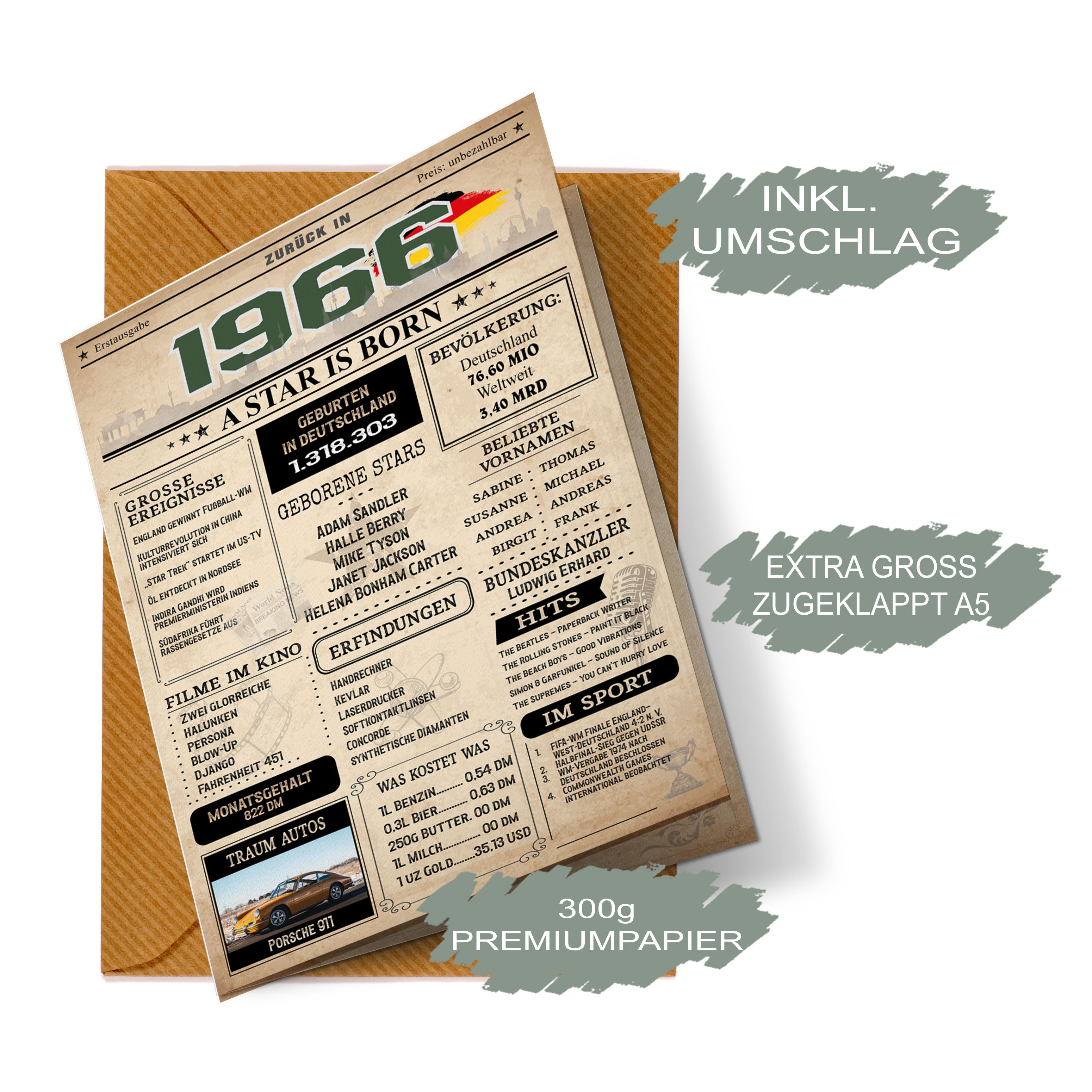 Geburtstagskarte 60. Geburtstag: Zeitung 1966 (Mann & Frau)