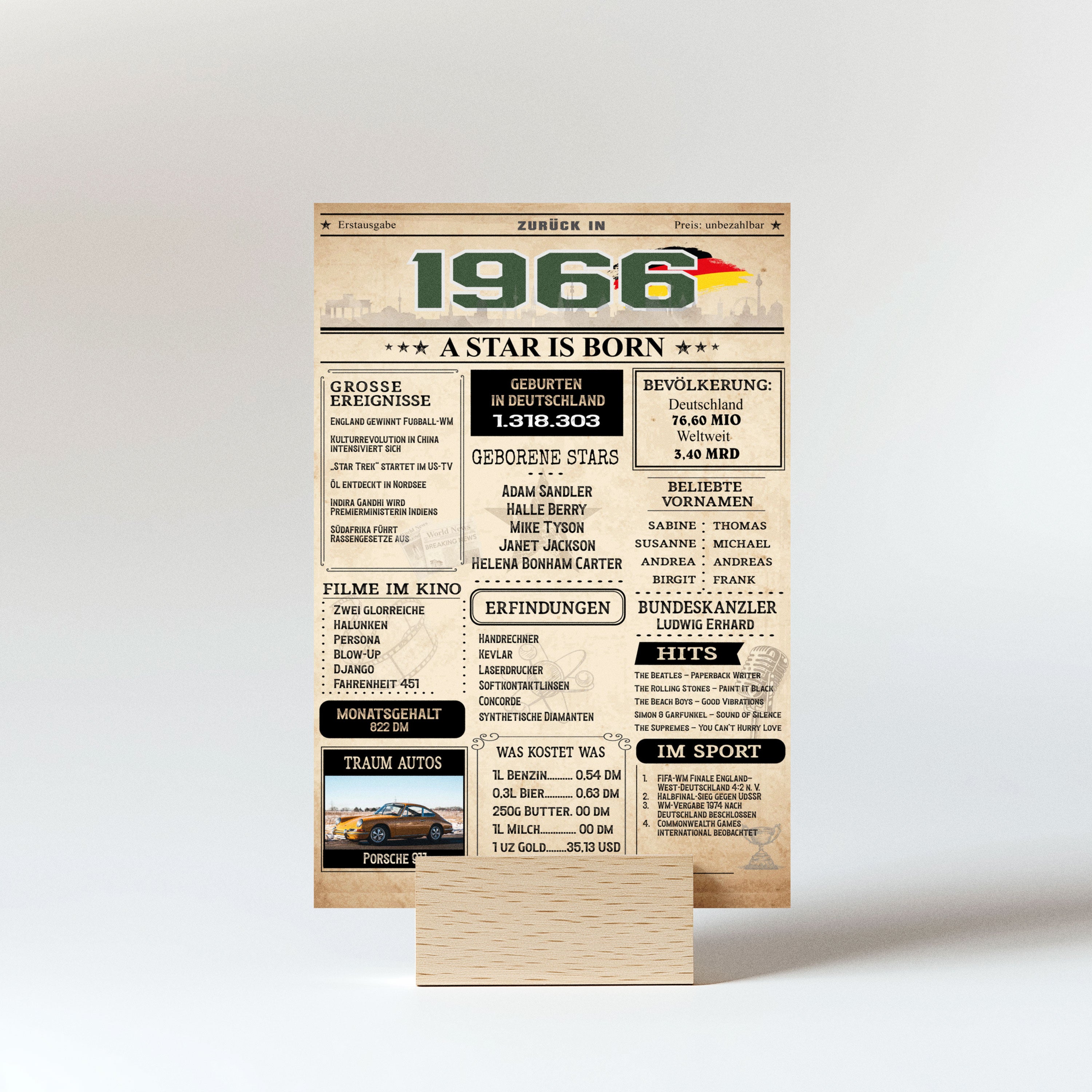 Geburtstagskarte 60. Geburtstag: Zeitung 1966 (Mann & Frau)