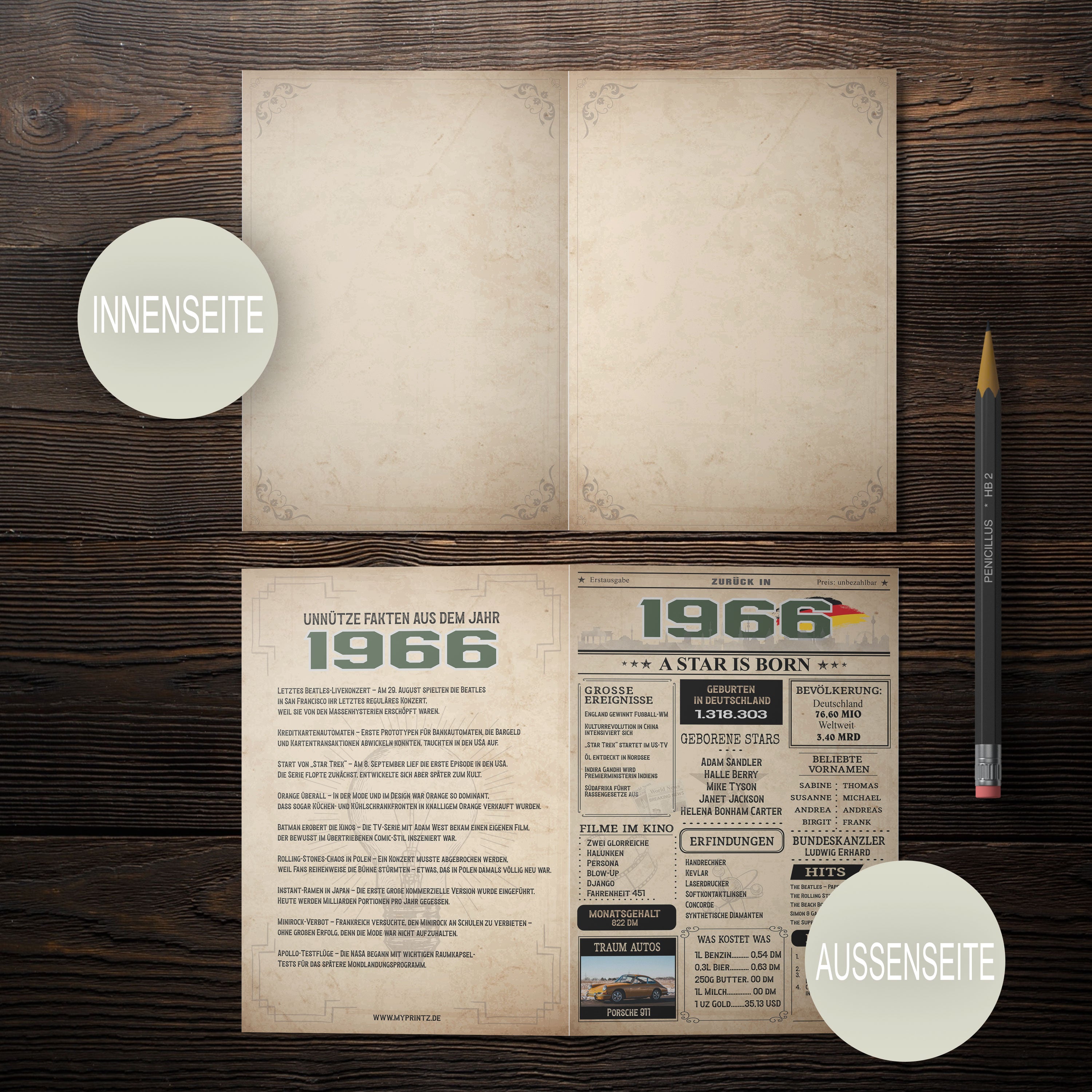 Geburtstagskarte 60. Geburtstag: Zeitung 1966 (Mann & Frau)