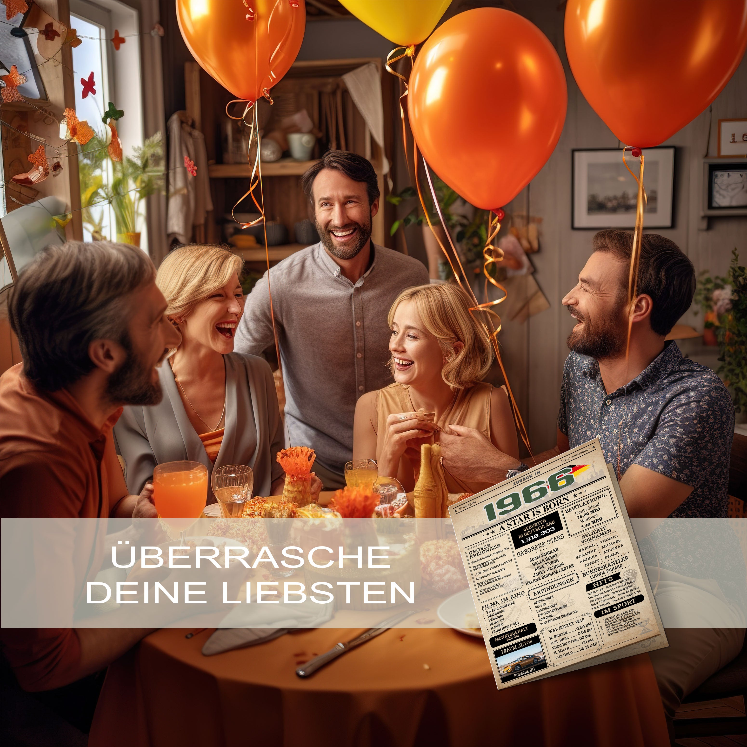 Geburtstagskarte 60. Geburtstag: Zeitung 1966 (Mann & Frau)