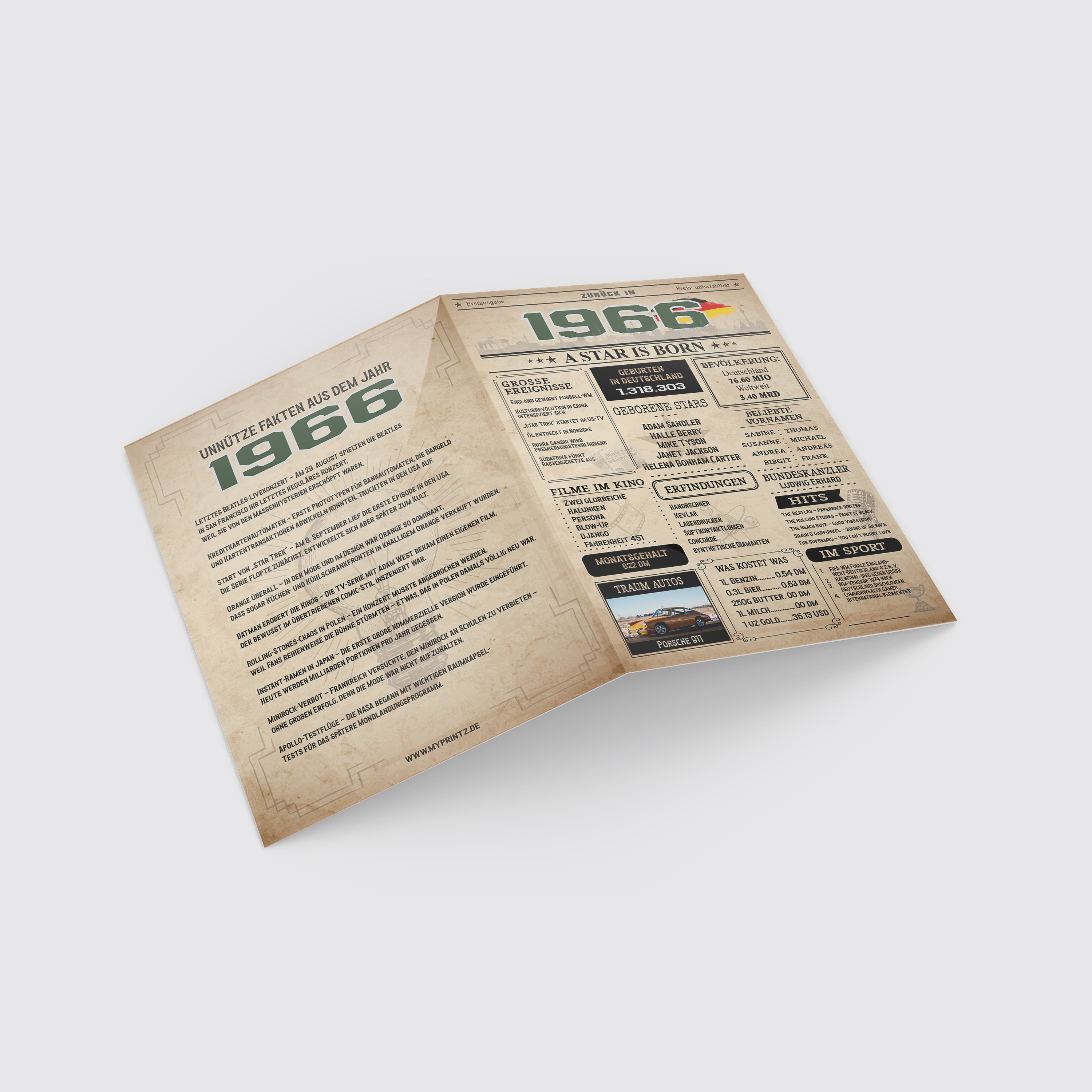 Geburtstagskarte 60. Geburtstag: Zeitung 1966 (Mann & Frau)