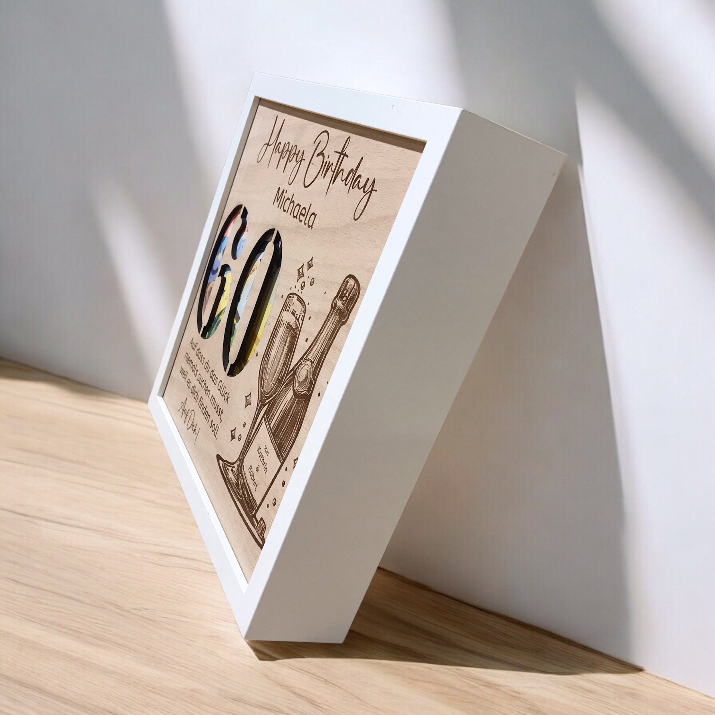 Personalisiertes Geld Geburtstagsgeschenk | Bilderrahmen mit Holzeilage Happy Birthday | Tolles Geldgeschenk für Freunde