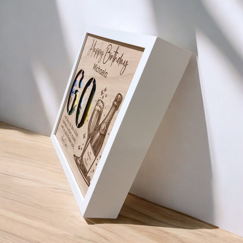 Personalisiertes Geld Geburtstagsgeschenk | Bilderrahmen mit Holzeilage Happy Birthday | Tolles Geldgeschenk für Freunde