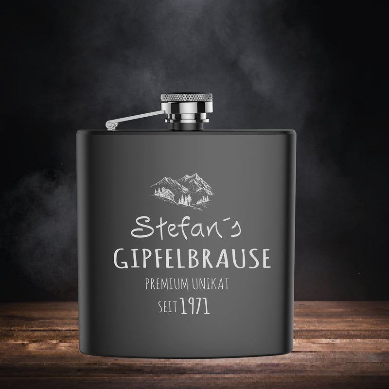 Edelstahl Flachmann mit Gravur personalisiert Gipfelbrause