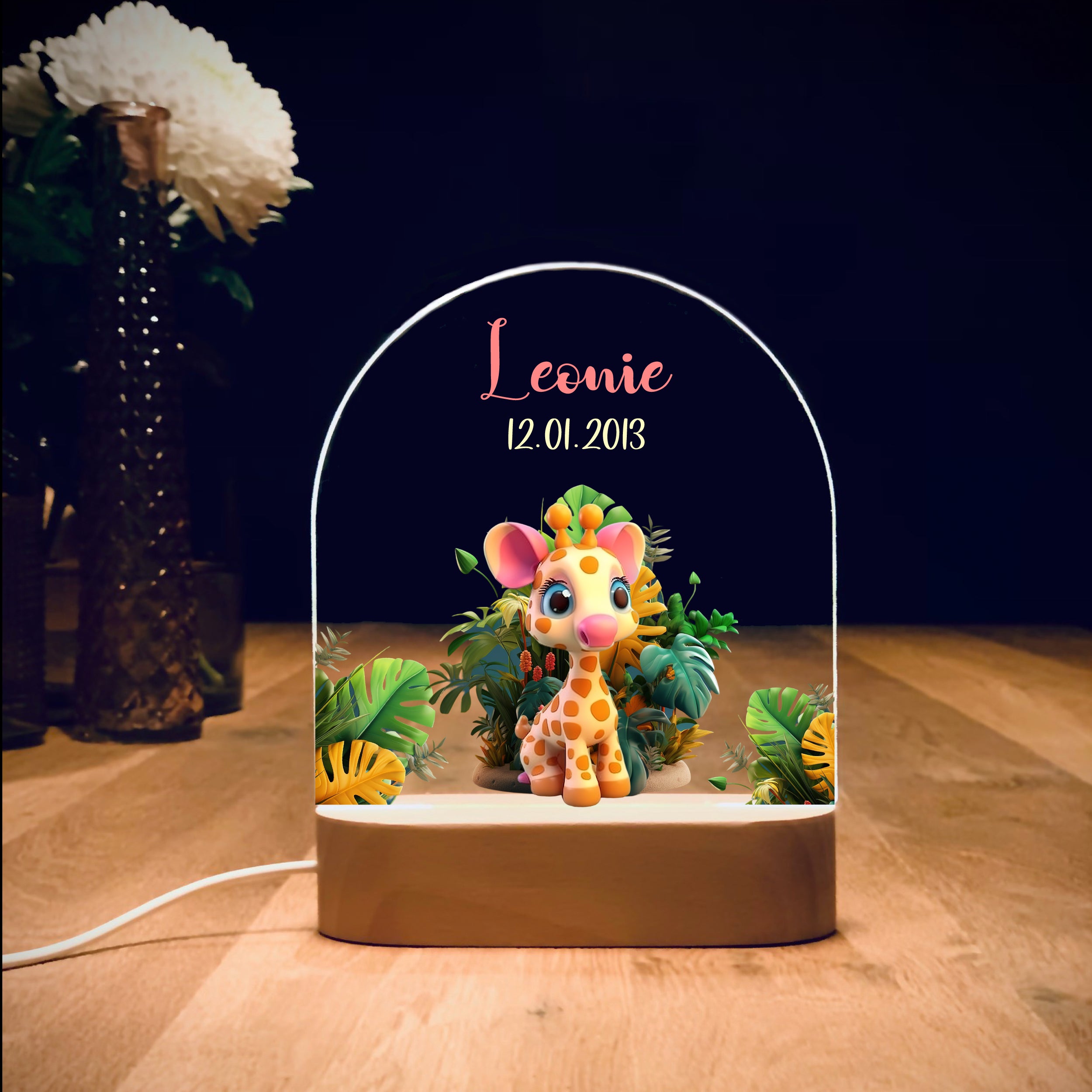 Personalisiertes Nachtlicht Motiv Dschungel Giraffe FORYOU24