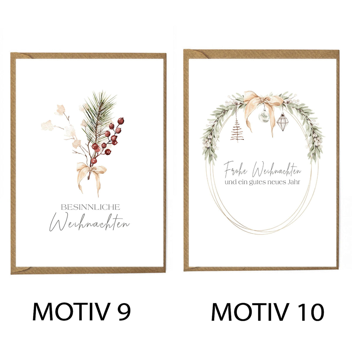 Premium Weihnachtskarten 10er Set mit Umschlägen - hochwertige Postkarten zu Weihnachten - Grußkarten in Premium Qualität auch einzeln