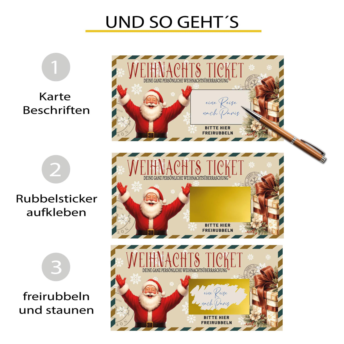 Geschenk Weihnachten Nikolaus - zum Personalisieren - mit Rubbelsticker - Überraschung - Rubbelkarte zum Beschriften - Weihnachts Gutschein