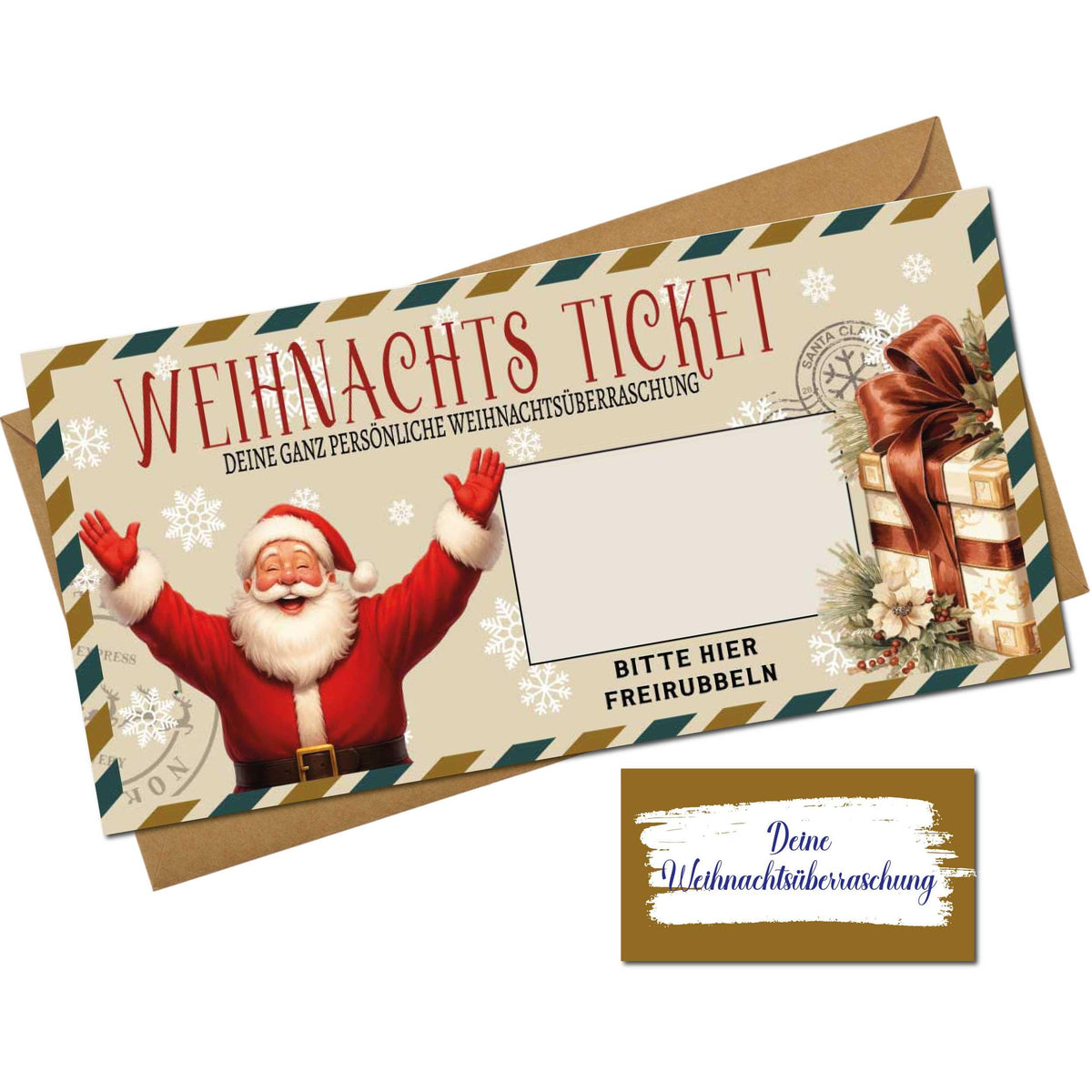 Geschenk Weihnachten Nikolaus - zum Personalisieren - mit Rubbelsticker - Überraschung - Rubbelkarte zum Beschriften - Weihnachts Gutschein