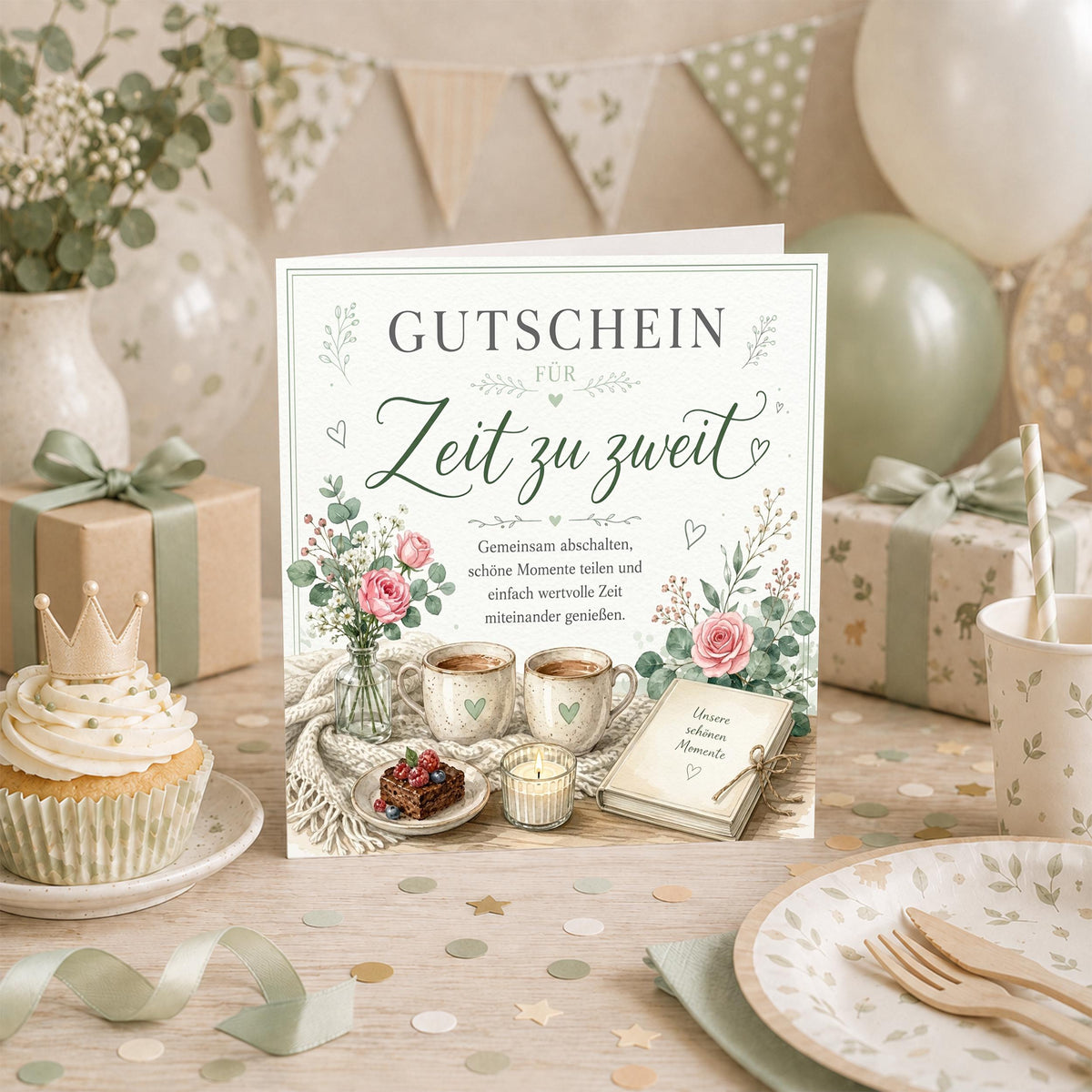 Zeit zu zweit Gutschein Klappkarte 15x15 cm – gemeinsame Zeit schenken