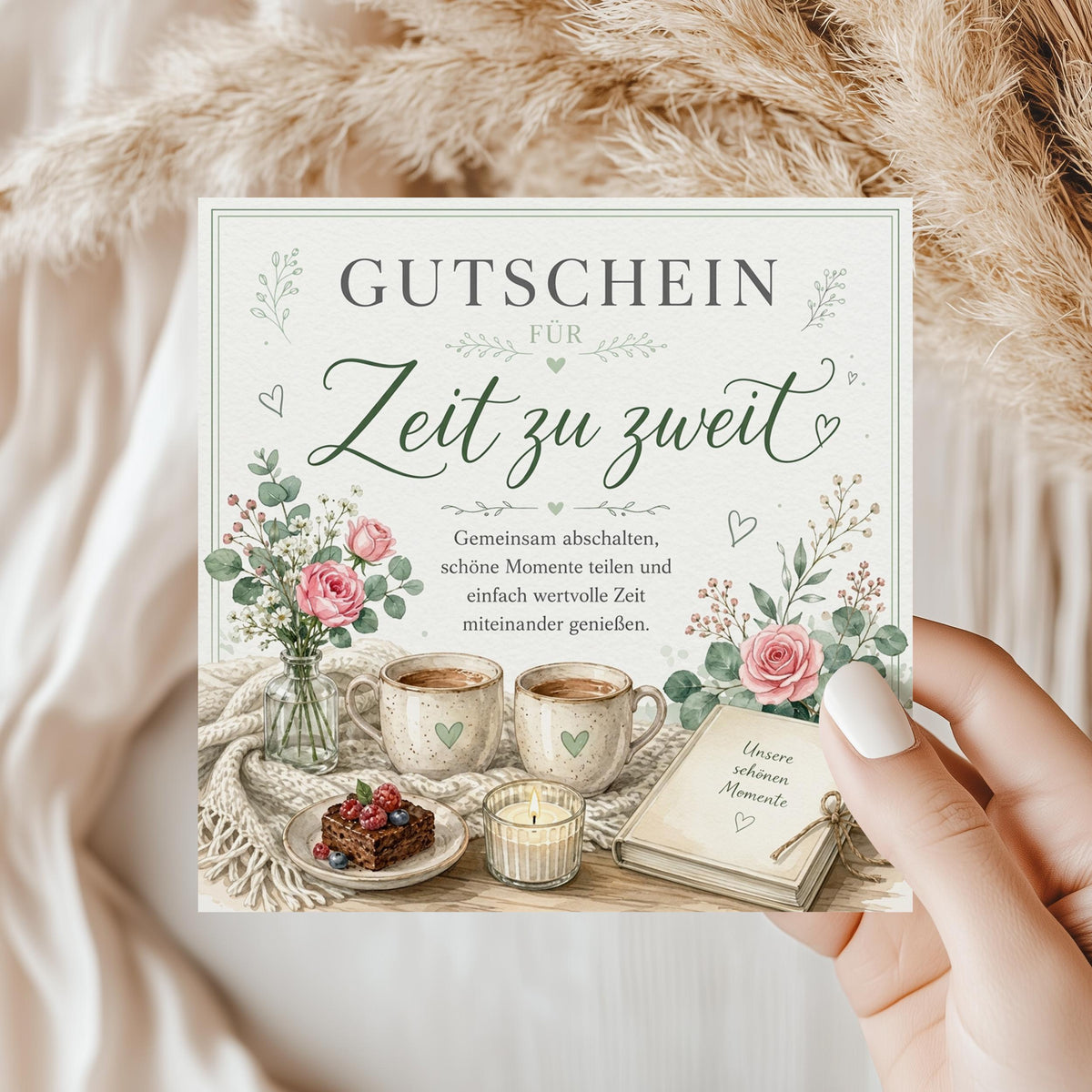 Zeit zu zweit Gutschein Klappkarte 15x15 cm – gemeinsame Zeit schenken