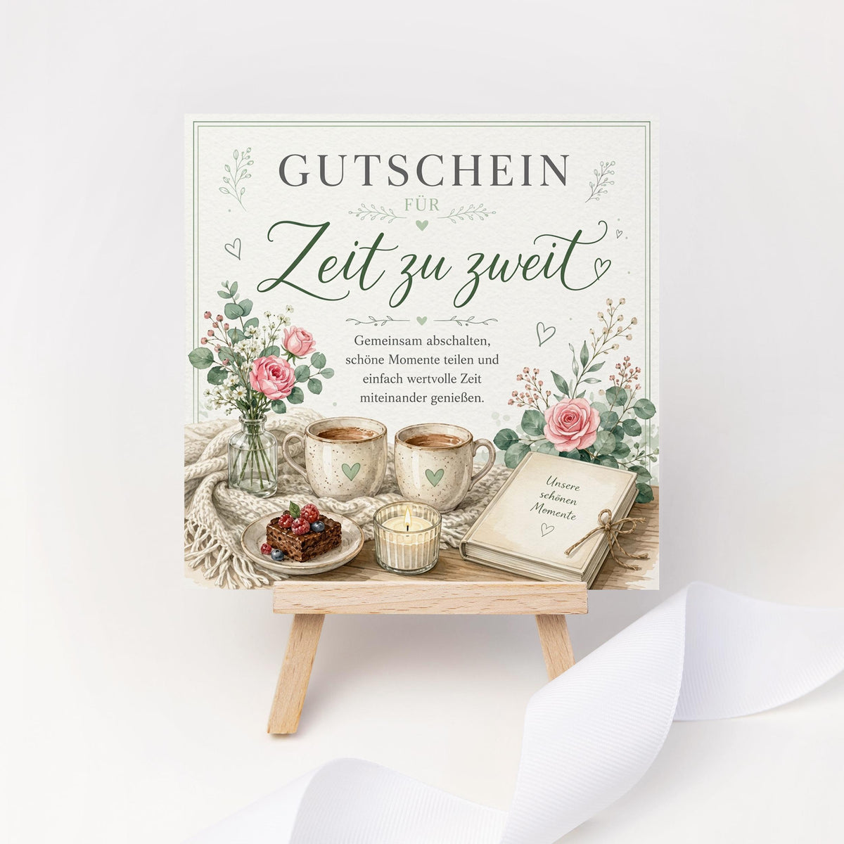 Zeit zu zweit Gutschein Klappkarte 15x15 cm – gemeinsame Zeit schenken
