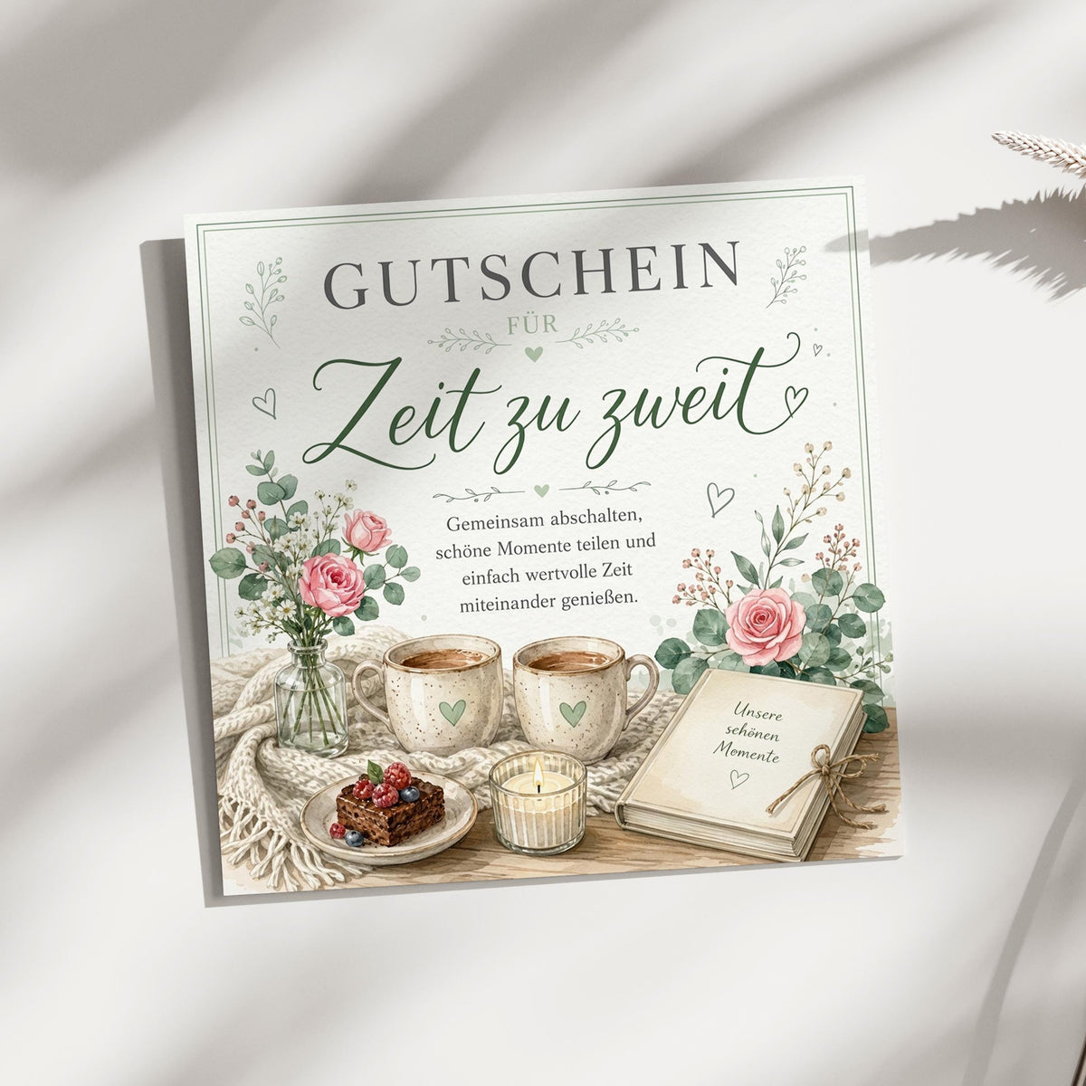 Zeit zu zweit Gutschein Klappkarte 15x15 cm – gemeinsame Zeit schenken