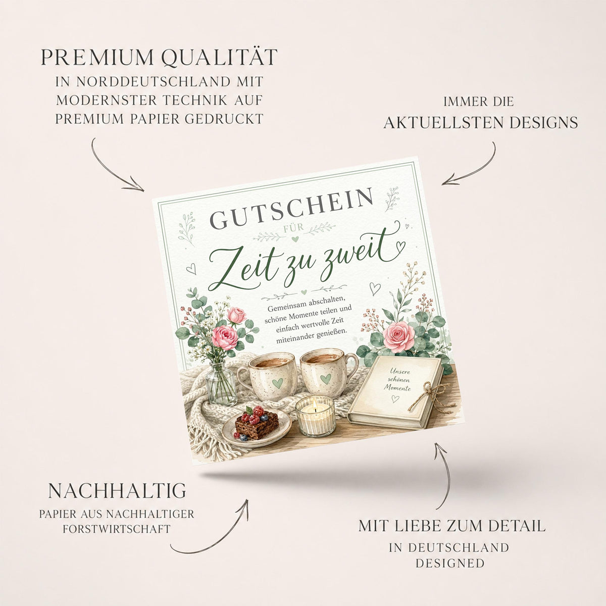 Zeit zu zweit Gutschein Klappkarte 15x15 cm – gemeinsame Zeit schenken