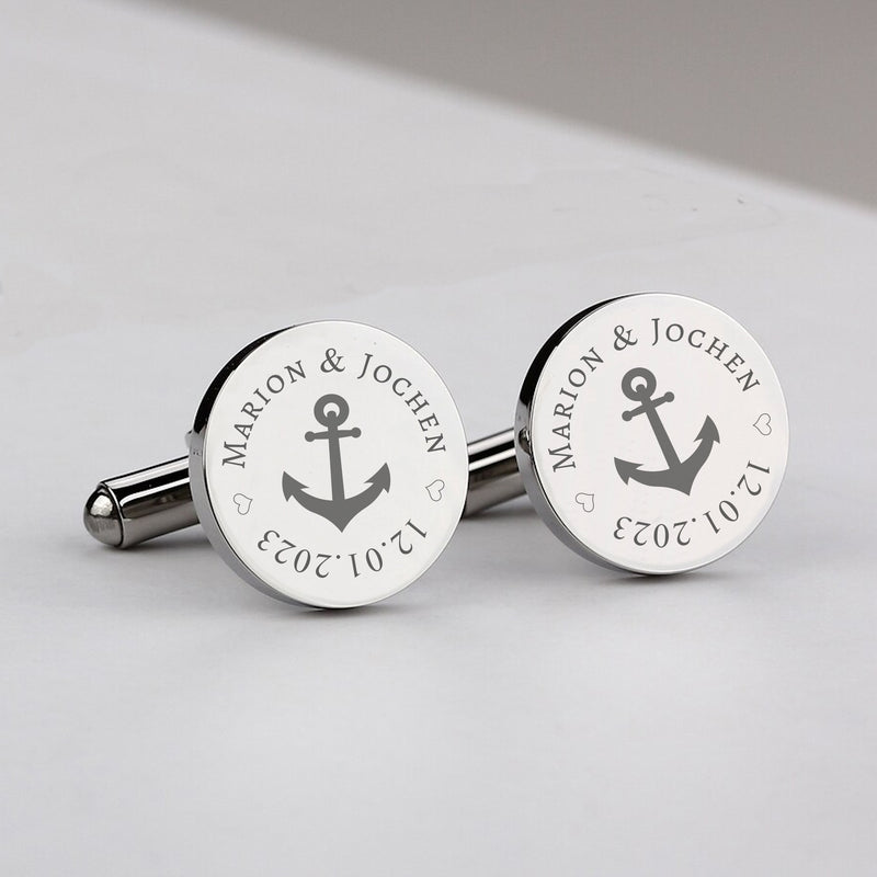 2 Manschettenknöpfe personalisiert mit Gravur rund Motiv 05