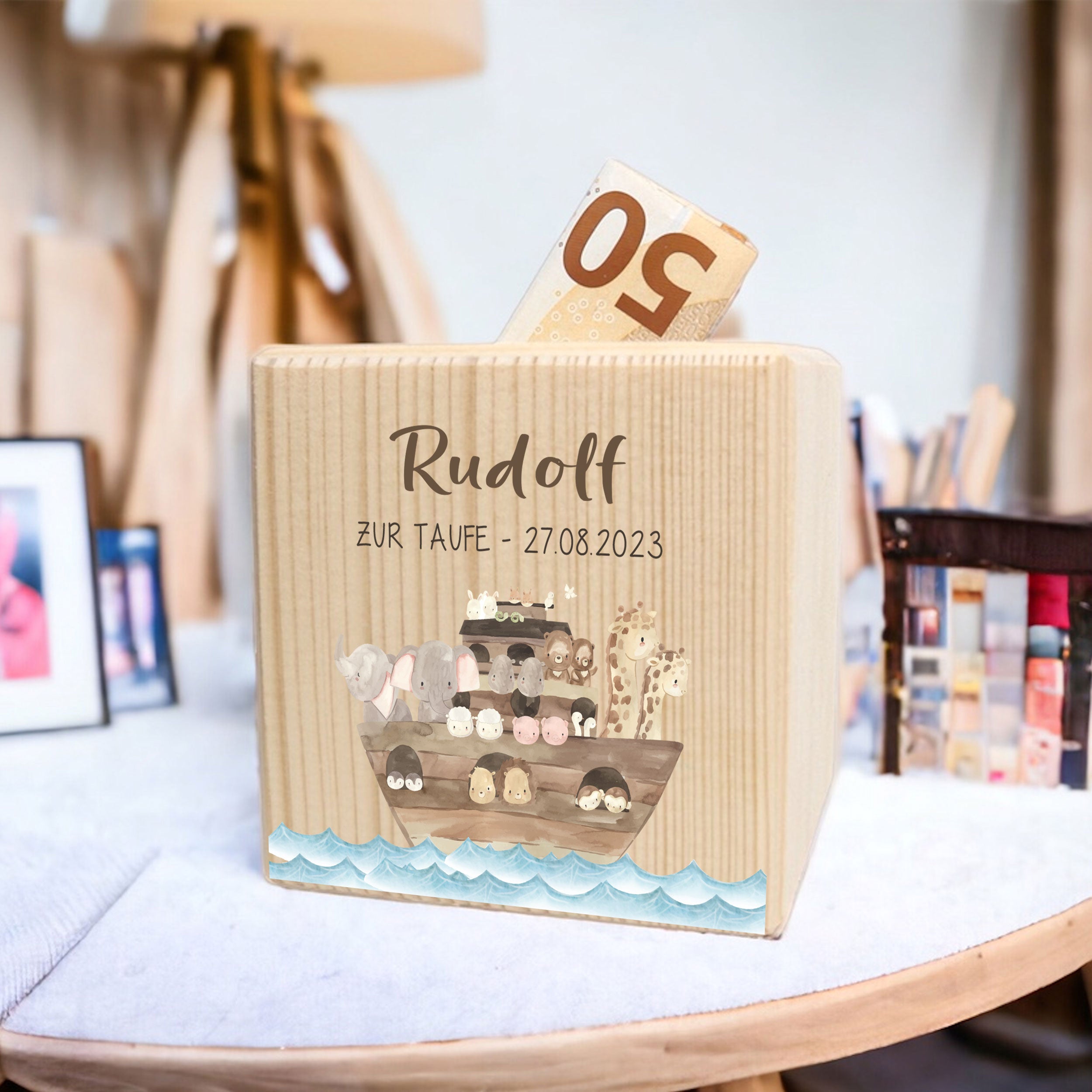 Personalisierte Spardose aus Holz | Arche | FORYOU24
