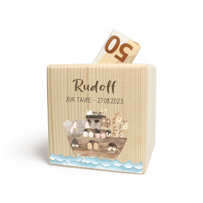 Personalisierte Spardose aus Holz | Arche |