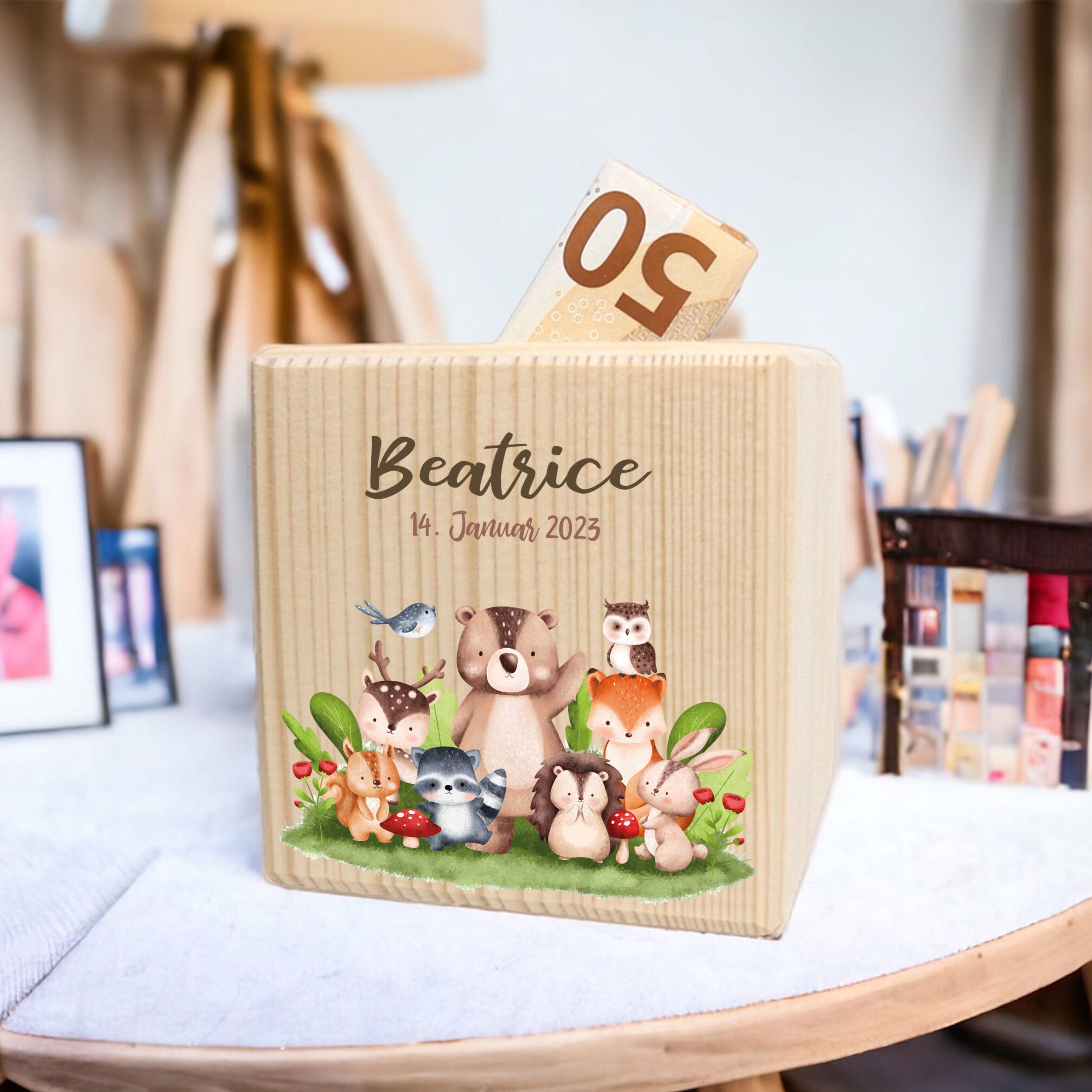 Personalisierte Spardose aus Holz | Waldtiere | FORYOU24